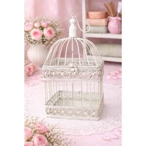 Vintage White Birdcage Decorative Shabby Chic Cottagecore Wedding Hanging